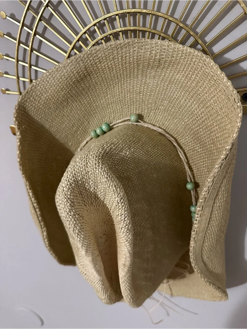 Universal Thread Natural Straw Hat with Light Green Bead Trim